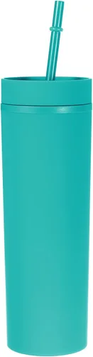 Miniatura 12 de uxcell Vaso delgado con tapas y pajitas, vaso delgado de 16 onzas color negro mate a granel, vaso acrílico pastel reutilizable, vaso de plástico