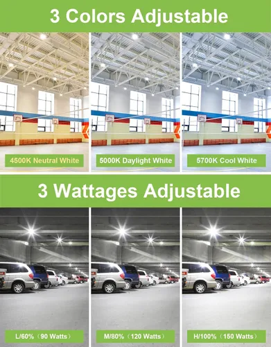 Miniatura 3 de KUKUPPO Luz LED de alta bahía de 150 W, 120 W, 90 W, ajustable, 4500 K, 5000 K, 5700 K, luz LED de alta bahía con enchufe para almacén de fábrica