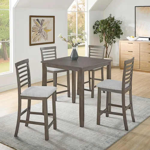 Miniatura 40 de JIVOIT Juego de mesa de comedor de 3 piezas con altura de mostrador, juego de comedor de madera maciza con 2 taburetes tapizados, mesa de comedor