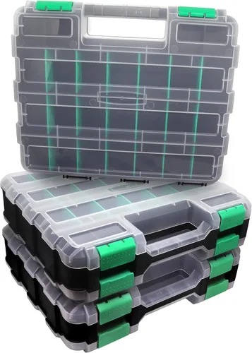Miniatura 7 de Organizador de Caja de Herramientas de Doble Cara, Caja de Almacenamiento de Hardware, Organizador Portátil de Piezas Pequeñas con Separadores