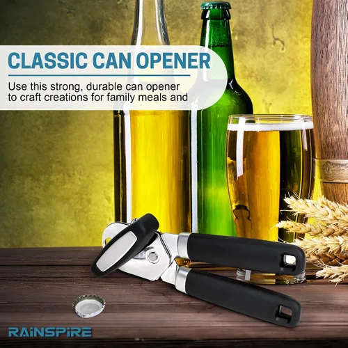 Miniatura 6 de Rainspire Abrelatas manual mejorado con abridor de botellas corte de borde liso, abrelatas resistente, mango suave cómodo, abrebotellas integrado