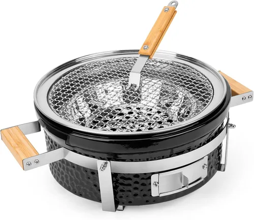 ONLYFIRE GRILLS Parrilla de carbón Hibachi de cerámica con elevador de rejilla, parrilla Yakitori portátil de 14 pulgadas con rejilla de acero