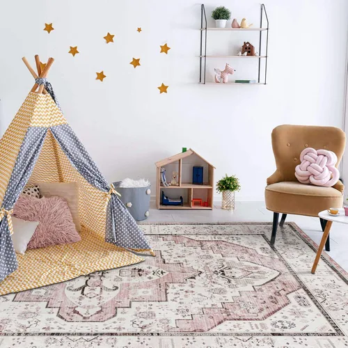 Miniatura 39 de DECOMALL Alfombra lavable de 2 pies 6 x 9 pies, alfombra para pasillo con respaldo de goma, antideslizante para cocina Rojo rosa