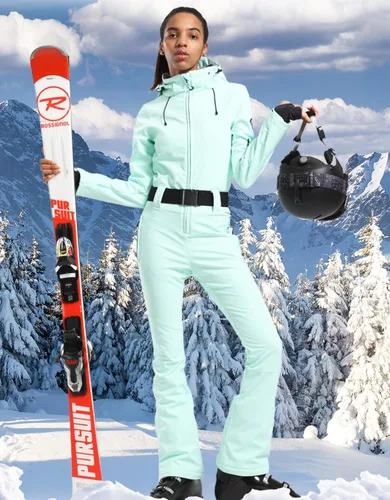 Miniatura 107 de GSOU SNOW Traje de esquí para mujer, traje de nieve delgado de una pieza, chaqueta de nieve, impermeable, resistente al viento, deportes al aire