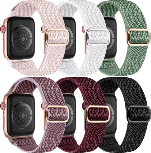 Lerobo 6 Pack de Correas Trenzadas Compatibles con Apple Watch de 1.73, 1.77, 1.65, 1.93, 1.81, 1.61, 1.57 y 1.49 Pulgadas, Correas Deportivas