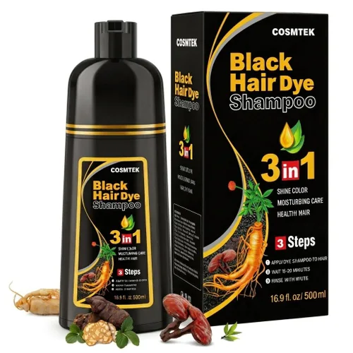 Champú de tinte negro para cabello gris, champú semipermanente para mujeres y hombres, 3 en 1 (16.9 fl oz)