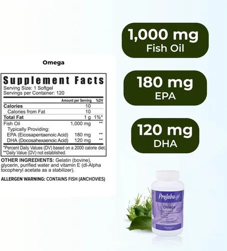 Miniatura 3 de Youngevity Projoba Omega™ - 1000 mg Omega-3 - Alta Potencia - 180 EPA y 120 DHA para promover la salud cerebral y cardíaca -120 cápsulas blandas