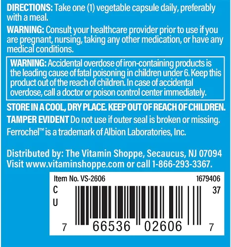 Miniatura 3 de The Vitamin Shoppe Hierro 25MG - Producción de glóbulos rojos, apoyo de transporte de energía y oxígeno, mineral esencial