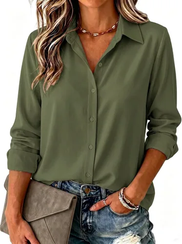 Miniatura 9 de Zeagoo Blusa para mujer, de manga larga, con botones, casual, ligera, lisa/estampada