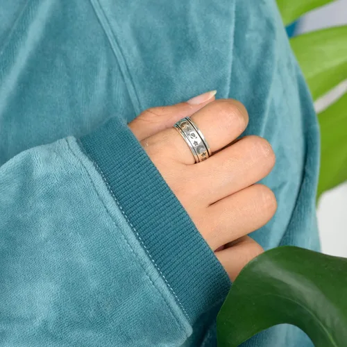 Miniatura 3 de Boho-Magic Anillo giratorio de plata de ley 925 para mujer con luna, estrellas y Saturno