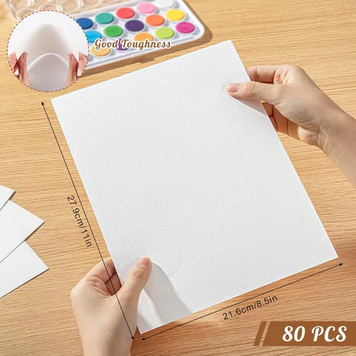 Miniatura 2 de 80 hojas de papel de acuarela a granel, papel de prensa fría de 110 lb/230 GSM, papel de acuarela blanco para niños, estudiantes, adultos, artistas
