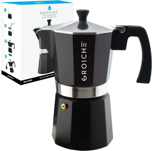 Miniatura 40 de GROSCHE Milano Cafetera Moka para Preparar Espresso en la Estufa, 9 Tazas de Café, 15.2 oz, Negro. Cafetera Cubana para Preparar Café en la Estufa