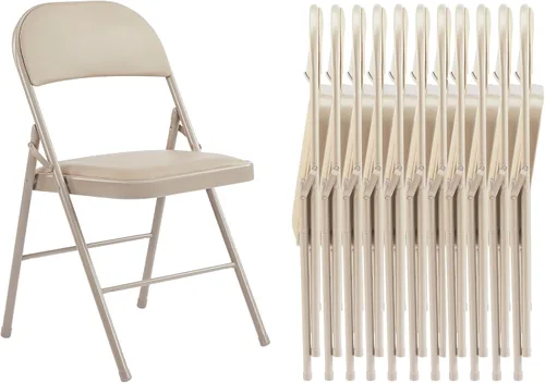 Miniatura 21 de Paquete de 2 sillas plegables, silla comercial apilable portátil, silla de cuero acolchada para interiores y exteriores con marco de metal Negro