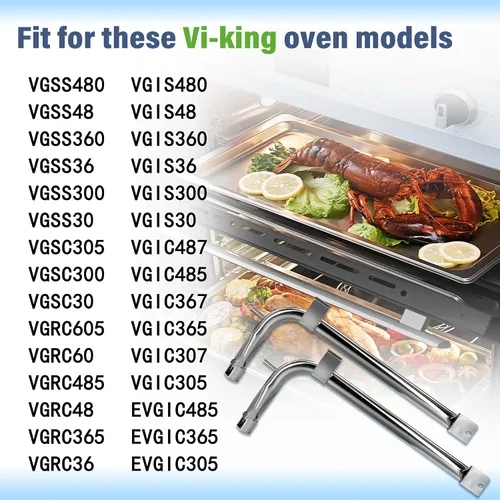 Miniatura 5 de Paquete de 2 tubos de quemador de horno de acero inoxidable PB050012 PB050009 compatible con electrodomésticos Vi-king de repuesto para quemador