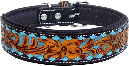 Miniatura 2 de Affilare Collar de cuero para perro estilo occidental, resistente, manual, ajustable, acolchado, suave para cachorros y perros grandes, 10AB110-XS