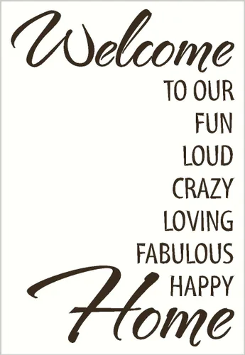 Wall Decor Plus More WDPM3475 - Letras de vinilo "Welcome to Our Fun Crazy Loud. Happy Home", 23 x 15 pulgadas, color chocolate