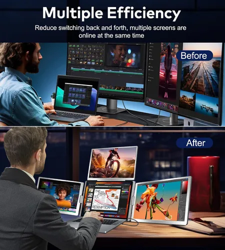 Miniatura 7 de Extensor de pantalla para portátil de 14 pulgadas, extensor de monitor FHD 1080P IPS, solo 1 cable para monitor cuádruple de 3 pantallas, extensor