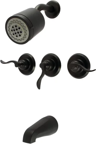 Miniatura 4 de Kingston Brass KB8237NFL NuWave - Grifo francés de triple mango para bañera y ducha en latón cepillado