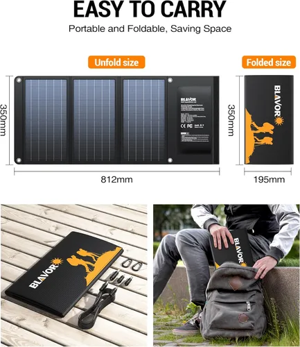 Miniatura 9 de BLAVOR Cargador solar de 30 W USB-A QC3.0 24 W USB-C DC 30 W Salidas, panel solar plegable para camping, IPX4 impermeable, cargador de batería solar