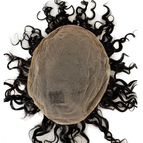 Miniatura 7 de Voloria Full French Lace Toupee Loose Wave Europeo Cabello Humano Sistemas de Reemplazo para Hombres Hairpiece 10x8inch #1B Color Negro