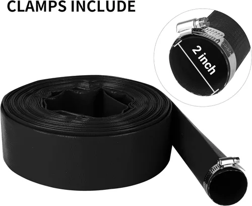 Miniatura 3 de Manguera de retrolavado de piscina de 2 pulgadas x 50 pies, manguera de descarga de agua plana de PVC reforzado de alta resistencia negra para bomba
