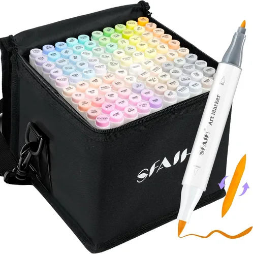 SFAIH - Marcadores de alcohol con pincel y punta fina - 101 marcadores de arte de doble punta en tonos pastel para colorear e ilustrar para adultos,