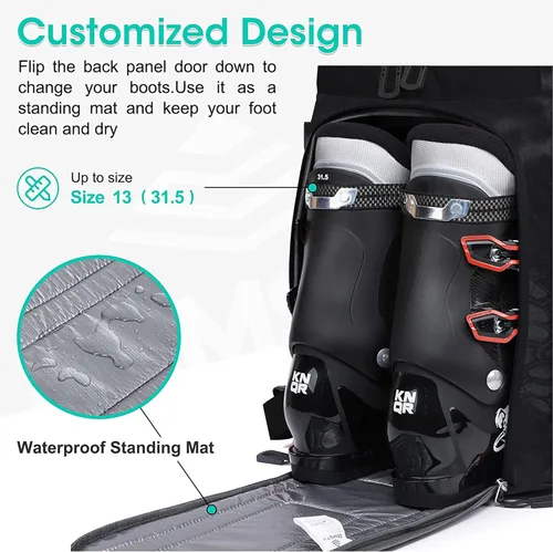 Miniatura 6 de Bolsa para botas de esquí, 55L/70L, impermeable, para esquí y snowboard, mochila de viaje para esquí, snowboard, casco de esquí, gafas, guantes