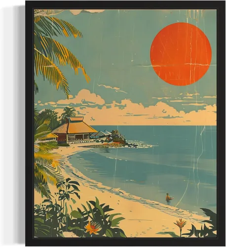 Miniatura 42 de Póster de paisaje, arte de pared retro vintage, galería de pintura de la naturaleza 22 (montañas Ades, 11 x 14 pulgadas, marco negro)