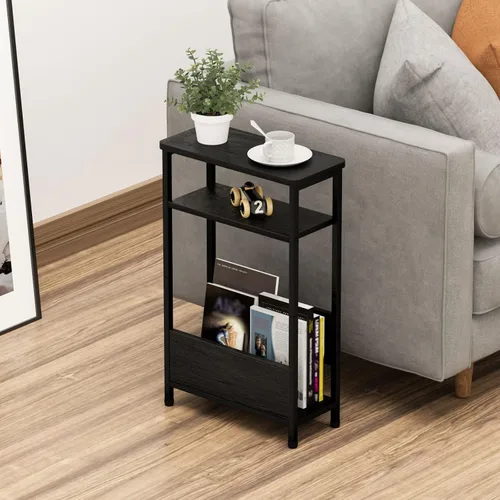 Miniatura 2 de THUMEYE Mesa auxiliar estrecha de 7.1 pulgadas para espacios pequeños, mesa auxiliar pequeña de 3 niveles con soporte para revistas, mesita de noche