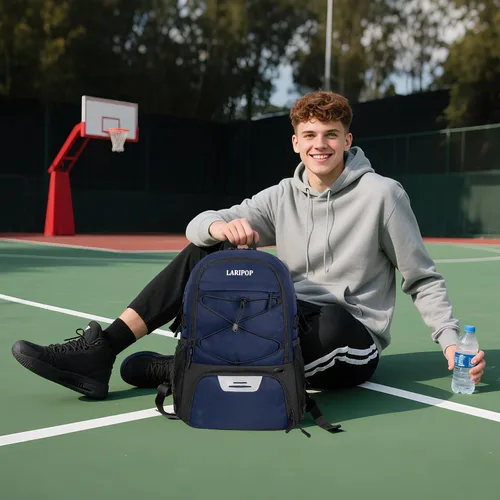 Miniatura 6 de LARIPOP Basketball Backpack with Ball Compartment - Ventilated Shoe Pocket Fits US Size 15, Water Resistant 30L Sports Bag for Men Women Teen