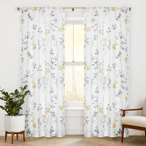 Miniatura 18 de Beauoop 2 paneles de cortinas semitraslúcidas de lino floral de 54 pulgadas de largo, para sala de estar o dormitorio, cortinas rústicas con textura