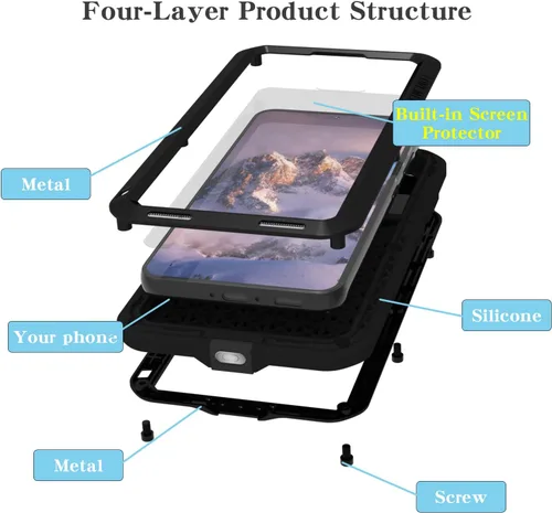 Miniatura 4 de LOVE MEI Funda para Samsung Galaxy S23 5G con protector de pantalla de vidrio templado, a prueba de golpes, a prueba de arañazos, híbrida de metal