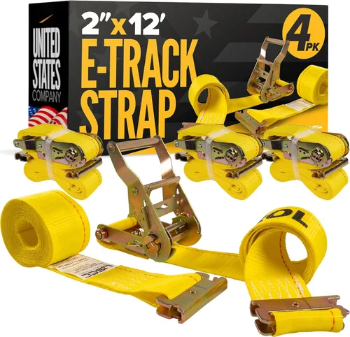 Miniatura 11 de US Cargo Control Correas de trinquete E-Track (paquete de 2), resistencia a la rotura de 4,400 libras, correas ETrack amarillas resistentes de 2
