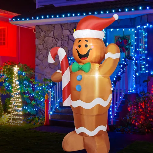 Hombre de Jengibre Inflable de Navidad Iluminado para Interiores y Exteriores Decoración de Patio Navideña Inflable con Ventilador Integrado y