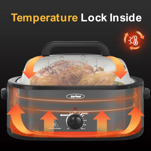 Miniatura 2 de Horno tostador Sunvivi, horno tostador eléctrico con tapa de visualización, tostadores de pavo de 30 libras y 26 cuartos de galón con función única