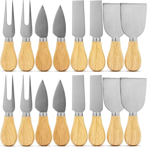 Miniatura 6 de Cuchillos de queso de acero inoxidable con mango de madera, cortadores, para hacer rodajas