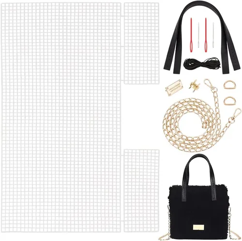 Miniatura 9 de WADORN Kit de fabricación de bolsas de ganchillo y tejido a mano, hojas de lona de plástico de malla tejida a mano para bordado y punto de cruz