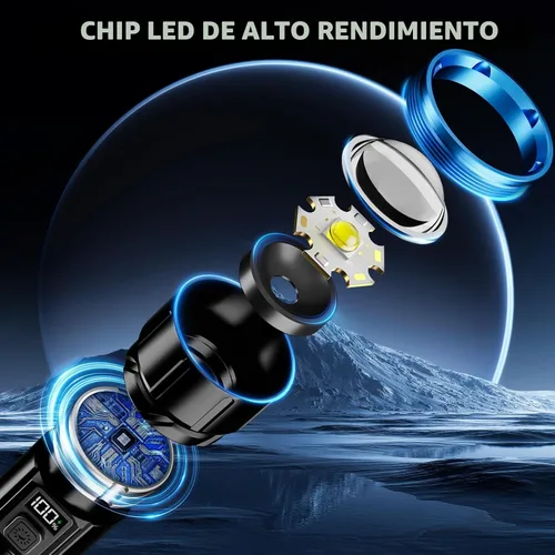 Miniatura 2 de Linterna recargable 99000 lúmenes altos, luz LED súper brillante, linternas tácticas con pantalla de alimentación LCD, 6 modos, impermeable
