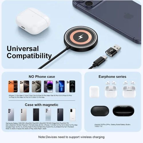 Miniatura 7 de Cargador inalámbrico magnético para Samsung Galaxy S26 Ultra S26+ S25 Ultra S25 FE/Edge S24FE S23 Z Flip/Fold7, Pixel 10 9A, estación de carga