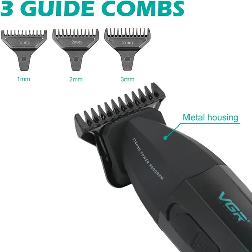 Miniatura 6 de VGR Cortadora de pelo profesional 906 Fresh Fade, 9000 rpm sin huecos para hombres, cortadora de pelo inalámbrica DLC T-Blade para barberos