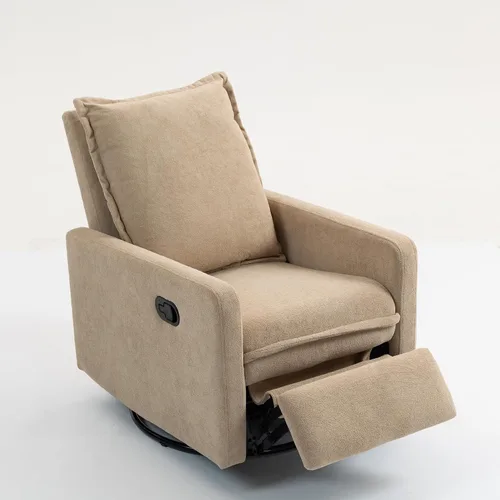 Miniatura 6 de Mecedora giratoria para cuarto de bebé, reclinable, mecedora giratoria manual, reclinable, cómoda, sillas de sala de estar (marrón)