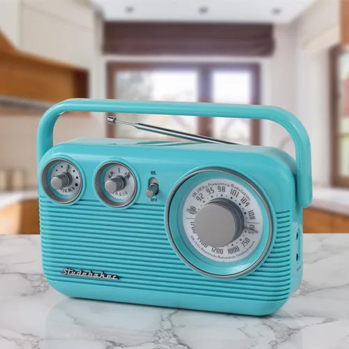 Miniatura 6 de Studebaker SB2003 Radio AM FM portátil retro Altavoz incorporado Alimentado por CA/batería Cable de entrada auxiliar (paquete) (Turquesa)