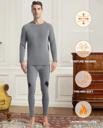 Miniatura 7 de Runhit Mens Thermal Underwear SetFleece Lined Long Johns for Men Thermal Shirts and Pants Base Layer Cold Weather Thermals