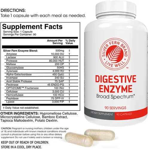 Miniatura 2 de Silver Fern Brand Ultimate Suplemento de enzima digestiva – 1 botella = 90 cápsulas – Alta potencia, múltiples enzimas – Comodidad digestiva