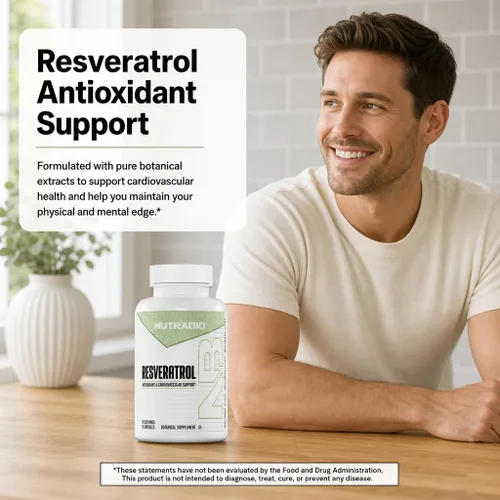 Miniatura 5 de NutraBio Suplemento de resveratrol puro 98% de 500 mg - estandarizado a 490 mg de resveratrol trans, salud cardíaca y defensa antioxidante - 90