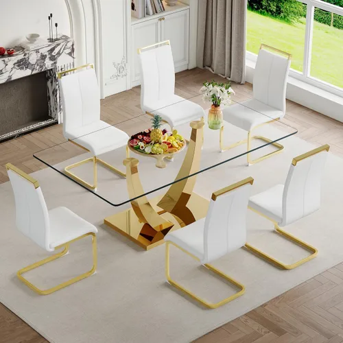 Miniatura 12 de Mesa de comedor moderna para mesa de comedor de mármol sintético de 4/6, 63 pulgadas, mesa de cocina rectangular, mesa de cocina y comedor de fácil