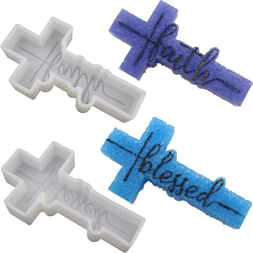 2 moldes de freshie cruzados, moldes de silicona para colgar en forma de cruz bendecida y fe, moldes de silicona grandes aptos para horno para