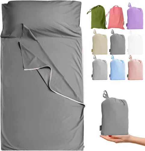 Miniatura 22 de Forro de saco de dormir 100% algodón con cremallera, sábana de viaje para adultos, para hoteles, camping, excursionistas, colchón, caravana, sofá