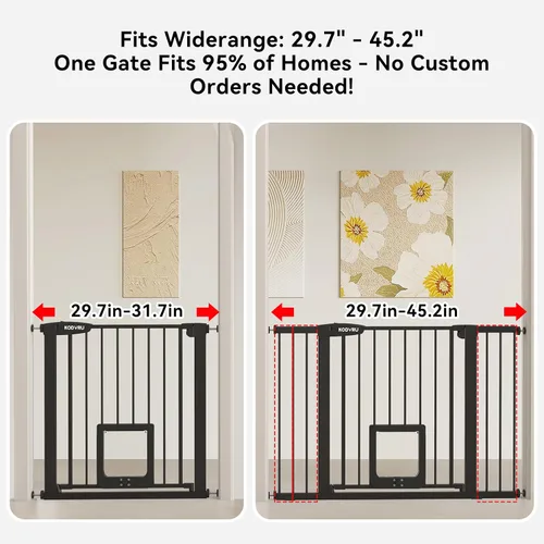 Miniatura 2 de Puerta para perros de 30 pulgadas de alto con puerta para gatos, ancho ajustable (29.7-45.2 pulgadas) para puertas, pasillos y escaleras, puerta