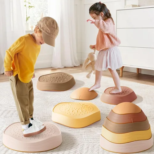 Miniatura 8 de Tiny Land Piedras para pisar para niños, 5 piezas Piedras antideslizantes para niños pequeños, Piedras sensoriales para promover el equilibrio
